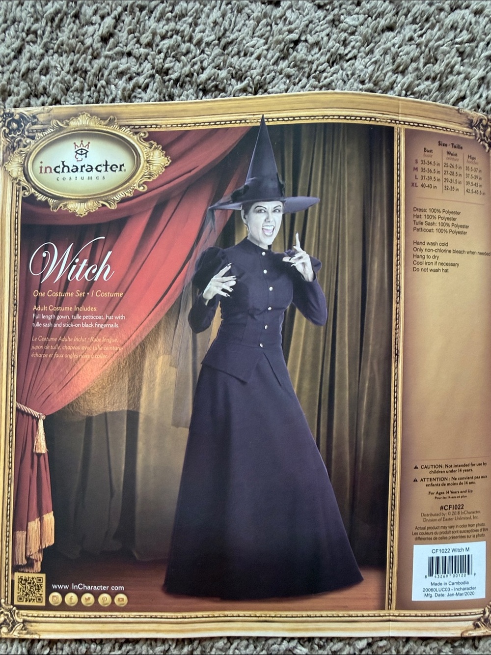 Medium witch costume. In character brand. Wicked witch.